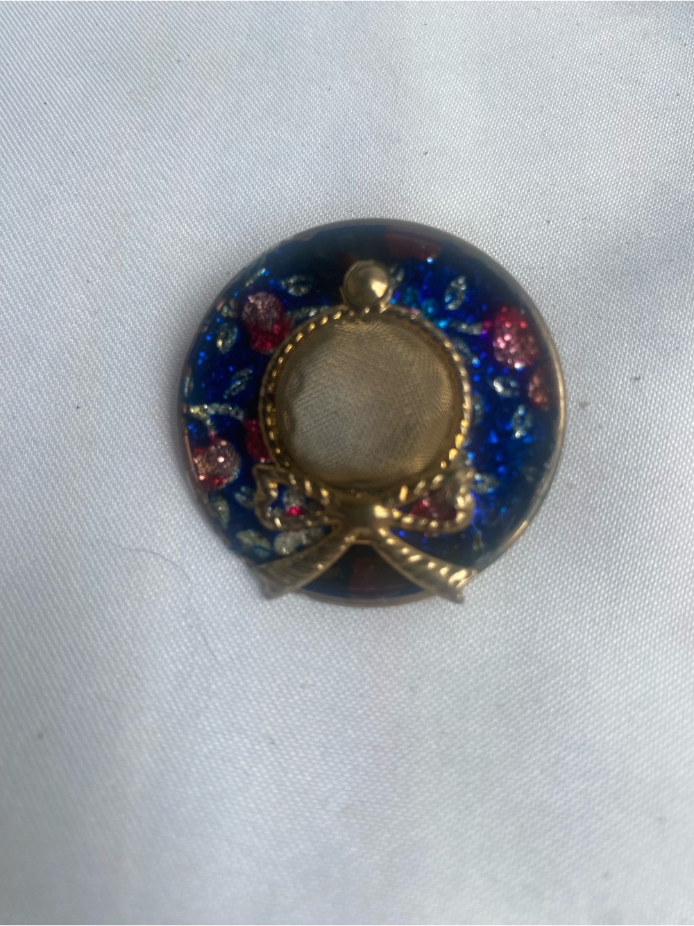 Gold-Tone Blue and Pink Floral Enamel Hat Brooch